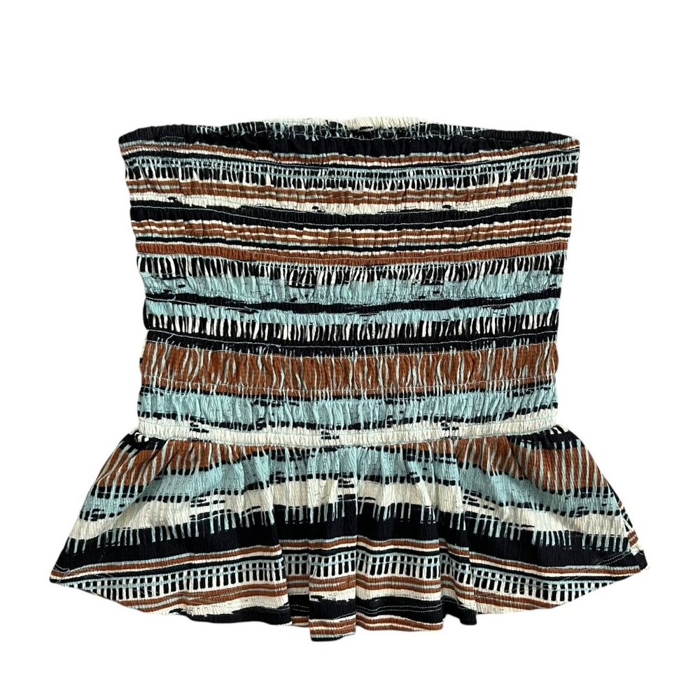 Anthropologie x Porridge Stripe Peplum Strapless Blue‎ Brown S Boho Coastal